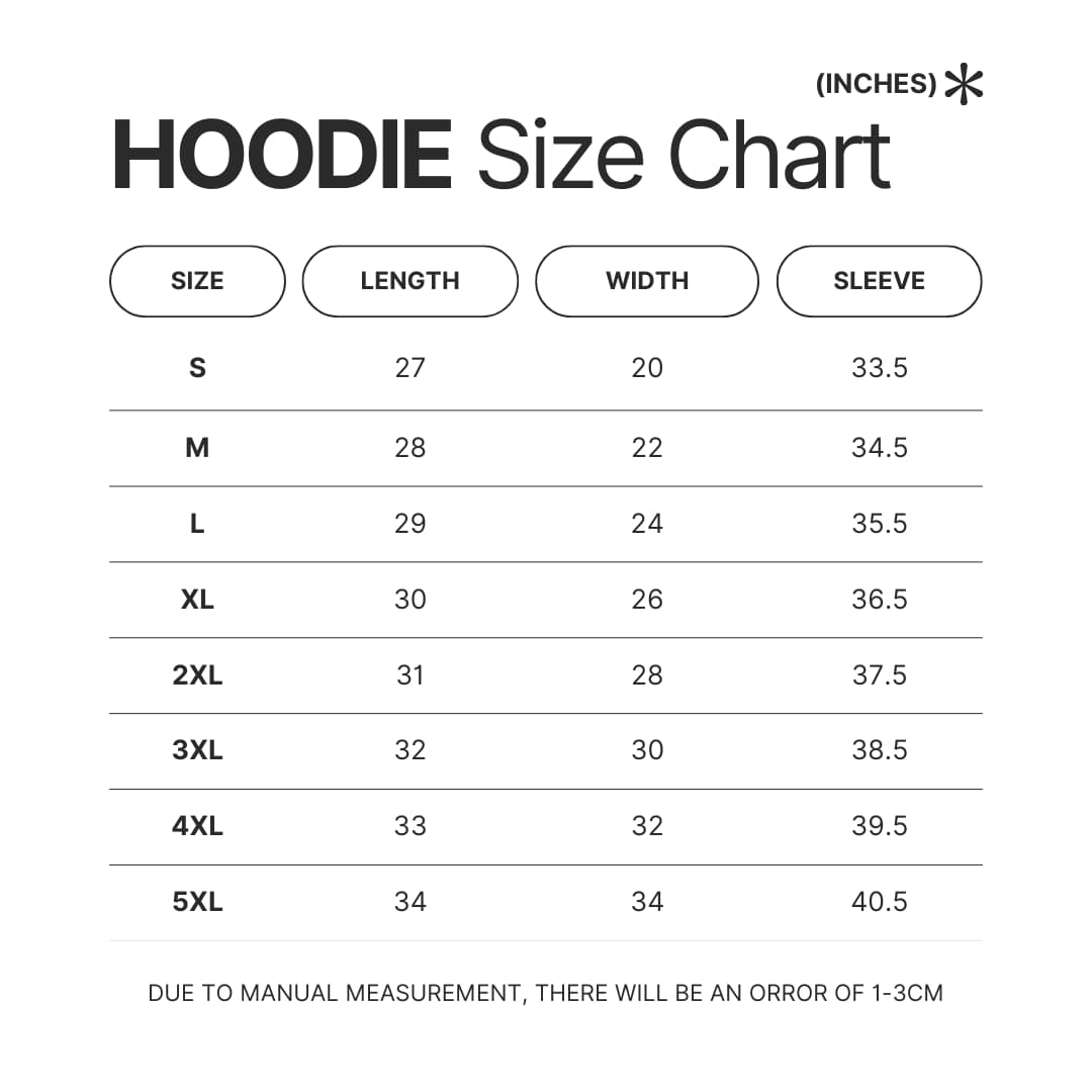 Hoodie Size Chart - Madoka Magica Store