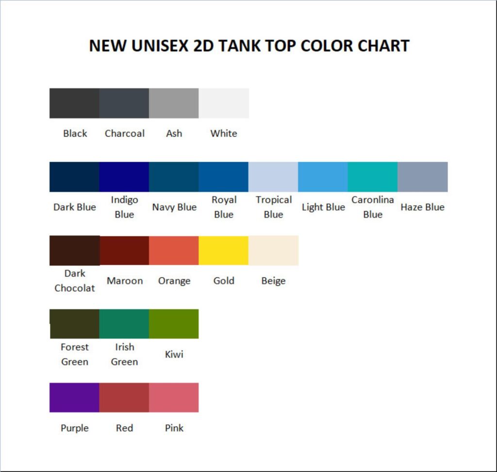 tank top color chart - Madoka Magica Store